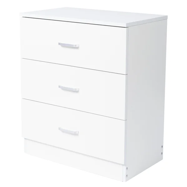 3-Drawer Tall Cabinet Particleboard Bedside Table with Textured Melamine Finish White view 4