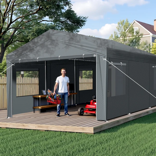 12x20 ft Carport Car Port Canopy Grey view 3