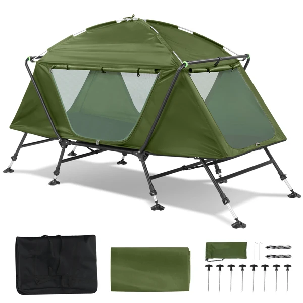 Collapsible camping tent with an integrated cot view 2