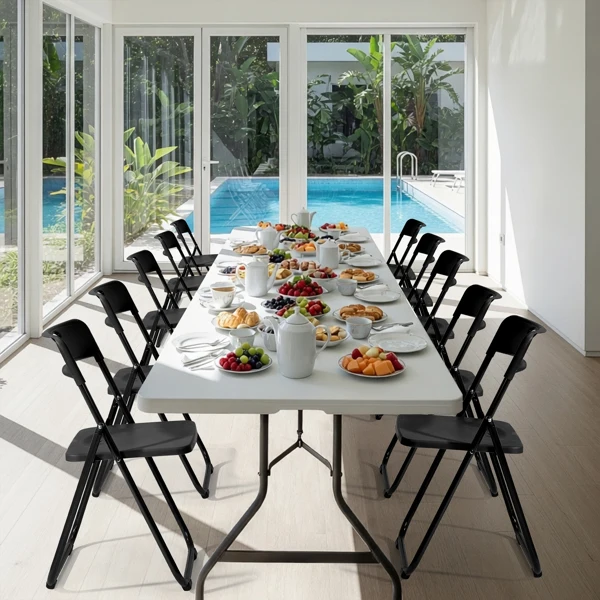 10 Pack Plastic Folding Chairs, Stackable Commercial Chairs, Portable Event Seats Indoor Outdoor for Home Event Party Picnic School Wedding, Black view 3
