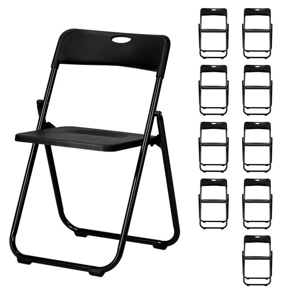 10 Pack Plastic Folding Chairs, Stackable Commercial Chairs, Portable Event Seats Indoor Outdoor for Home Event Party Picnic School Wedding, Black