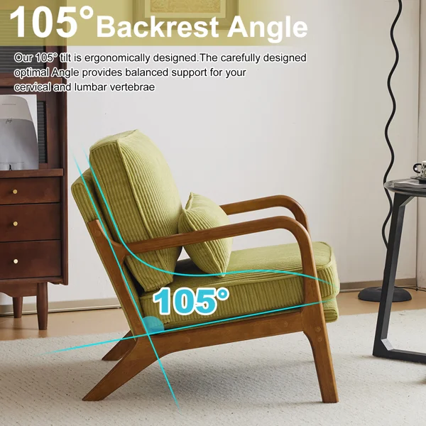 Low Arm Accent Chair - Olive Green Corduroy Upholstered Indoor Lounge Chair, Compact Single Seater with Sturdy Frame (330LBS Weight Capacity) view 4