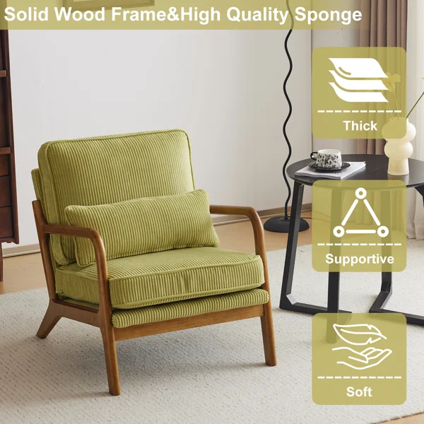 Low Arm Accent Chair - Olive Green Corduroy Upholstered Indoor Lounge Chair, Compact Single Seater with Sturdy Frame (330LBS Weight Capacity) view 5