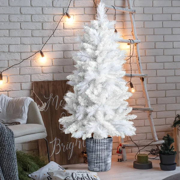 4 FT White Artificial Christmas Tree with Pot Stand, Potted Xmas Pine Tree with 200 Branch Tips for Holiday Party Office Home, White view 5