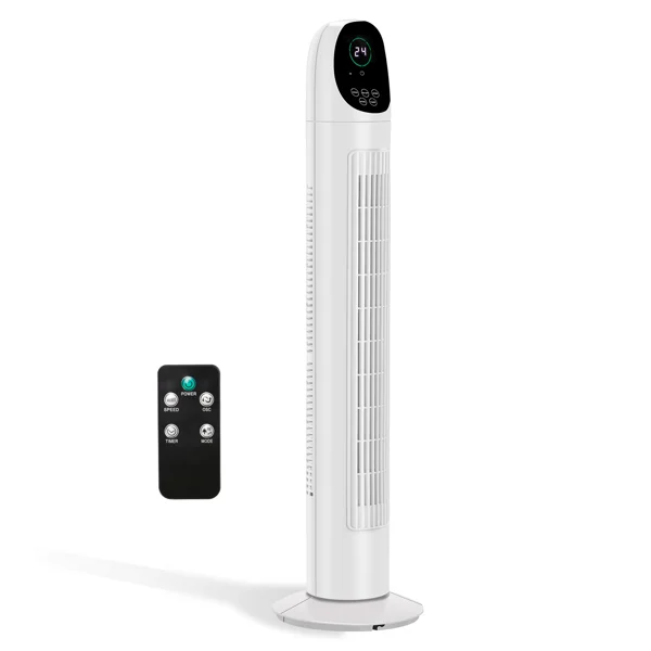 US Standard TF-36BR Tower Fan, 110V 50W, 34 Inch, No Water Tank, Remote Control & Digital Display, Plastic Material, Black & White, Concave Arc Head, 9-Hour Timer, Indoor Use view 2