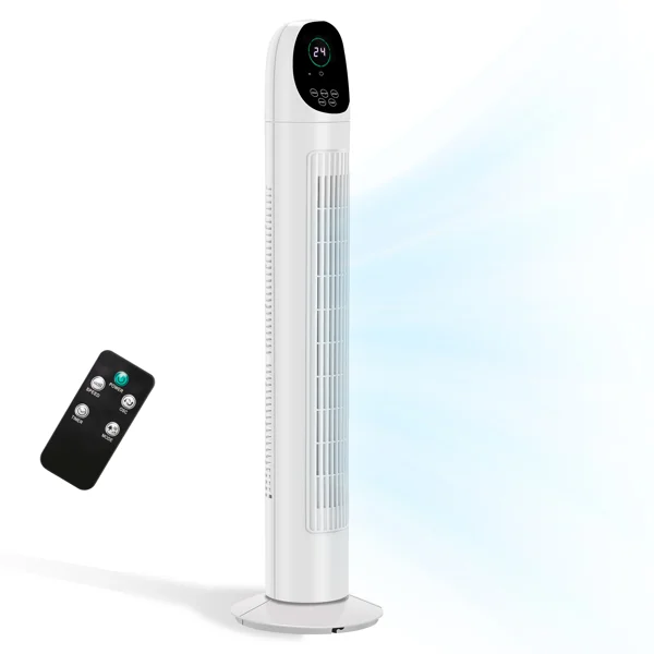 US Standard TF-36BR Tower Fan, 110V 50W, 34 Inch, No Water Tank, Remote Control & Digital Display, Plastic Material, Black & White, Concave Arc Head, 9-Hour Timer, Indoor Use view 5