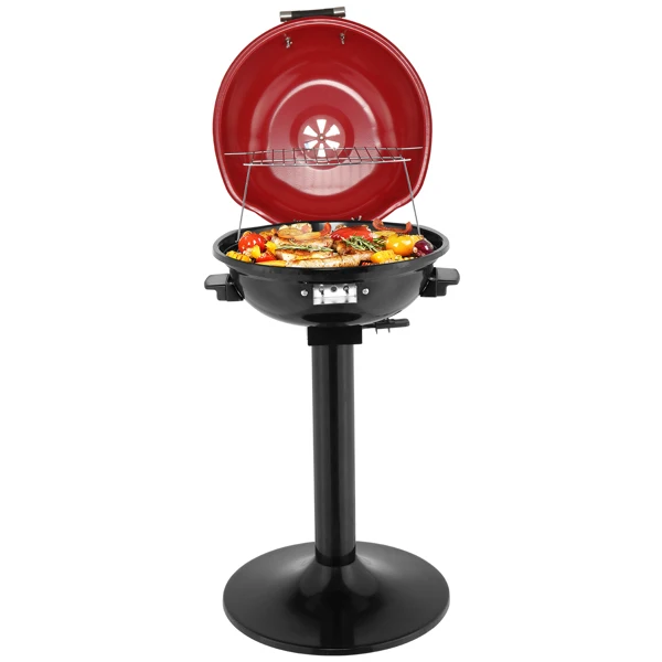 Electric BBQ Grill with Stand, Portable Double Layer Indoor/Outdoor Electric Grill for Indoor & Outdoor Use, 1600W, Red view 2