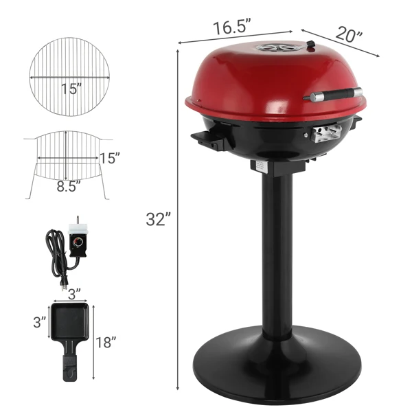 Electric BBQ Grill with Stand, Portable Double Layer Indoor/Outdoor Electric Grill for Indoor & Outdoor Use, 1600W, Red view 3