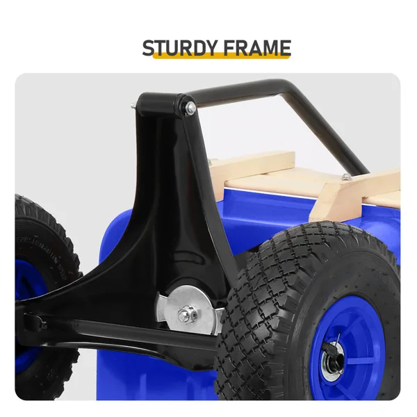 Heavy Duty Steel Wooden Side Support Cargo Wagon with 10" All-Terrain Air Tires, Up to 220lb Load Capacity, for Towing Kids Toys, Gardening Supplies, Blue view 6