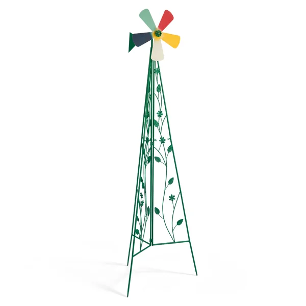 6.2ft Green 5-Blade Iron Windmill with Tripod Stand view 2