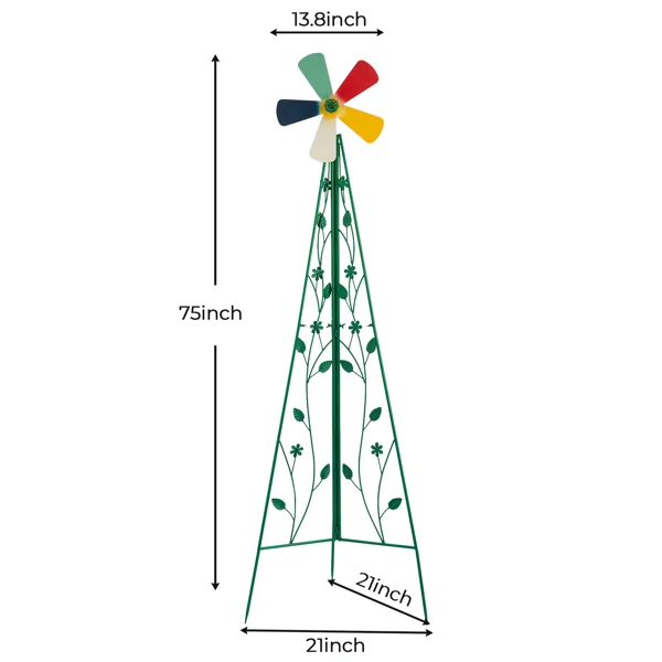 6.2ft Green 5-Blade Iron Windmill with Tripod Stand view 4