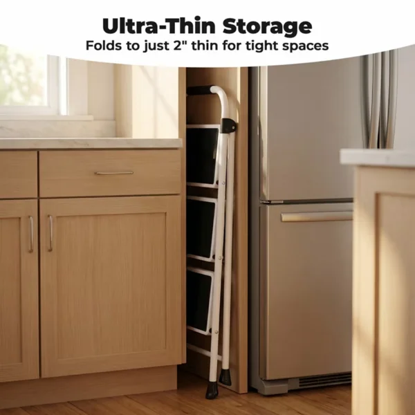 Step Ladder,Folding Step Stools 330 lbs Capacity, 2-Inch Thin for Storage, Anti-Slip Pedals & Handrails, Sturdy Steel for Home (Shipment from Walmart) view 3