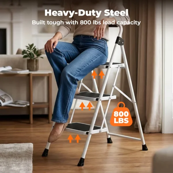 Step Ladder,Folding Step Stools 330 lbs Capacity, 2-Inch Thin for Storage, Anti-Slip Pedals & Handrails, Sturdy Steel for Home (Shipment from Walmart) view 4