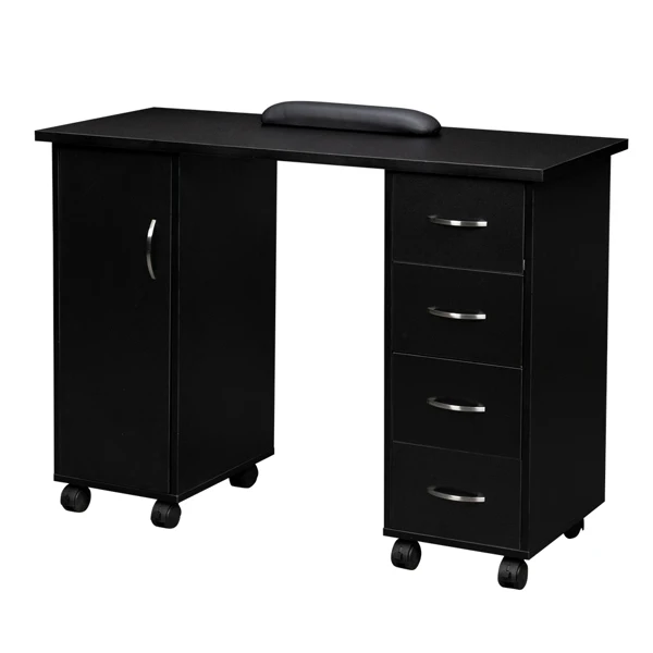 Double Edged Manicure Nail Table with Drawer Black view 5