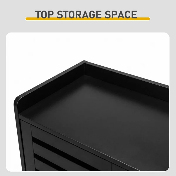 Shoe cabinet with 2 doors, 5 open compartments, and a tabletop with a back panel; made of MDF; 116*35.5*107cm; black view 5