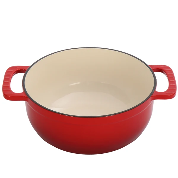 Cast iron 6QT cooking pot - Gradient red - Includes two silicone gloves - Enamel pot view 3