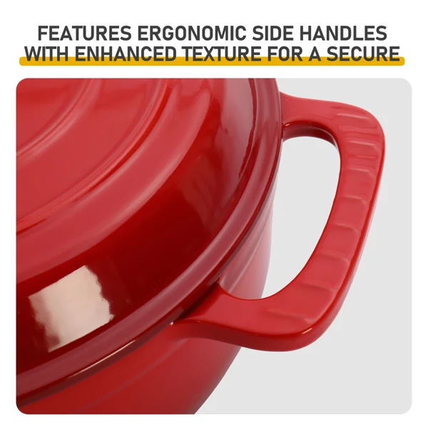Cast iron 6QT cooking pot - Gradient red - Includes two silicone gloves - Enamel pot view 5