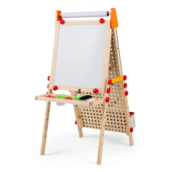 4-in-1 Kids Art Easel with Marble Run, Adjustable Height Double-Sided Drawing Easel with Paper Roll & Storage view 3