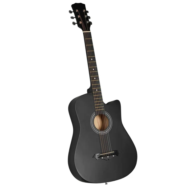 Matte Black 38-inch Acoustic Guitar with Picks, Strings, Capo, Case, Tuner, and Strap