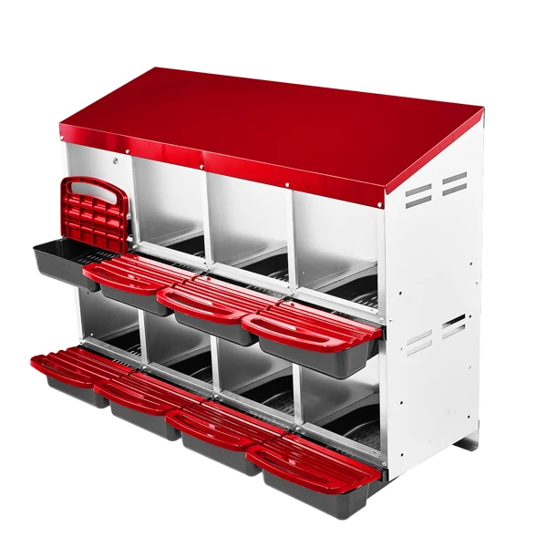 Chicken Nesting Box, 8 Compartment Roll Away Nesting Box for Laying Eggs, Wall Mount Chicken Nesting Boxes, Easy Egg Collection, Cleanable Pull Out Hen Roosting Boxes, 8 Holes, Red view 3