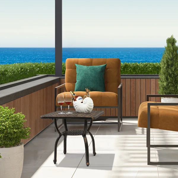 Cast Aluminum Outdoor Side Table, Anti-Rust Outdoor Square End Table, Patio Coffee Bistro Table for Indoor Garden Porch Balcony, Antique Bronze view 5