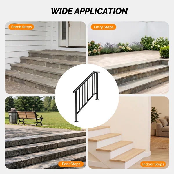 Handrails for Outdoor Steps Fits 3 to 4 Steps view 5