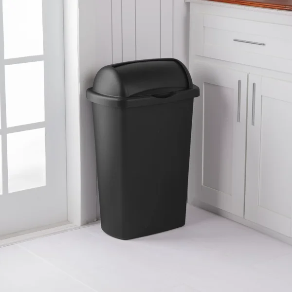 Large Kitchen Trash Can, 13 Gallon Plastic Garbage Bin with Roll Top Lid, Black (Shipment from Walmart) view 5