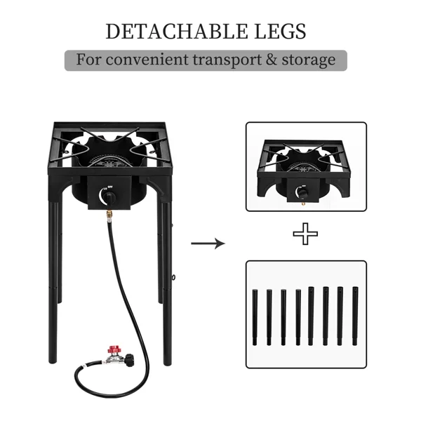 Outdoor Camp Stove High Pressure Propane Gas Cooker Portable Cast Iron Patio Cooking Burner (Single Burner 75000-BTU) view 4