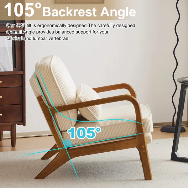 Low Arm Accent Chair - Off-White Corduroy Upholstered Indoor Lounge Chair, Compact Single Seater with Sturdy Frame (330LBS Weight Capacity) view 4