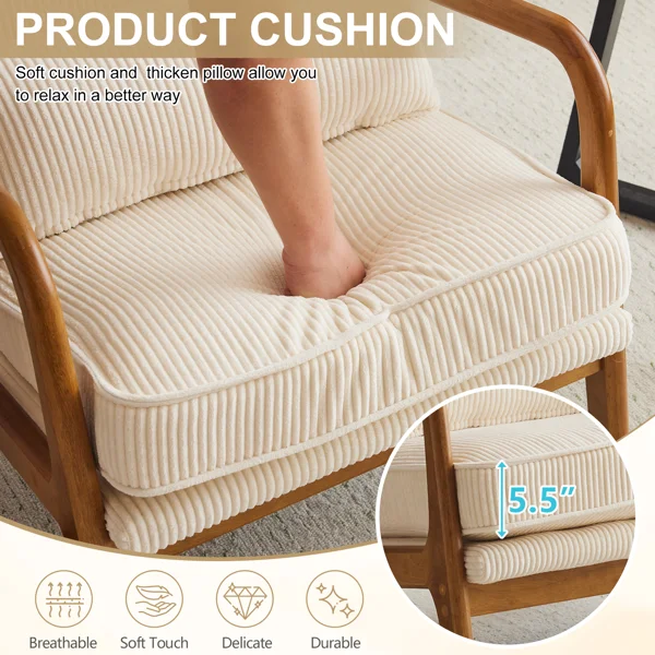 Low Arm Accent Chair - Off-White Corduroy Upholstered Indoor Lounge Chair, Compact Single Seater with Sturdy Frame (330LBS Weight Capacity) view 5
