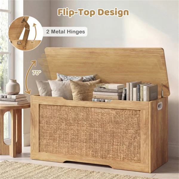 39 Gallon Wooden Toy Box Storage Chest with Soft Close Lid, Rattan Look Kids Storage Bench for Playroom Bedroom view 6