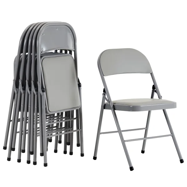 6pcs Elegant Foldable Iron & PVC Chairs for Convention & Exhibition Gray view 2