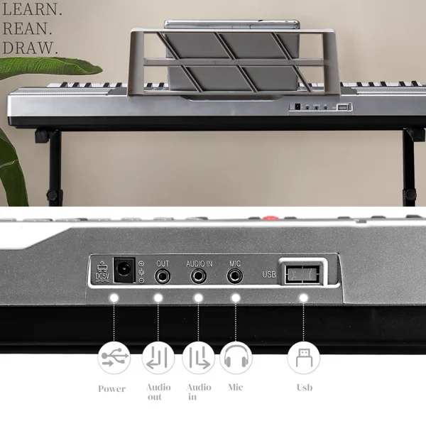 GEP-110 61 Key Lighting Keyboard with Piano Stand, Piano Bench, Built In Speakers, Headphone, Microphone, Music Rest, LED Screen, 3 Teaching Modes for Beginners view 3