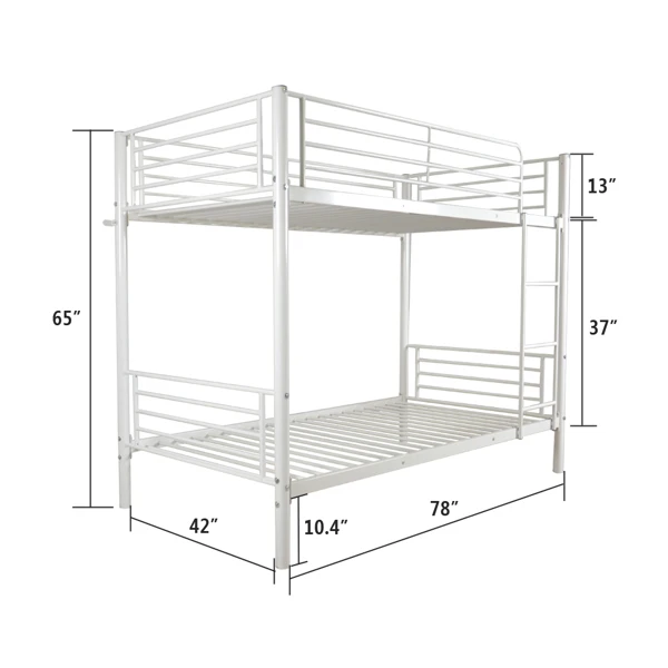 [Same Code:38354706]Iron Bed Bunk Bed with Ladder for Kids Twin Size White view 6