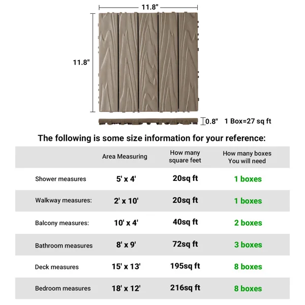 Plastic Interlocking Deck Tiles, 27 Pack, 11.8"x11.8" Waterproof Flooring Tiles for Indoor and Outdoor, Patio Floor Decking Tiles for Porch Poolside Balcony Backyard view 5