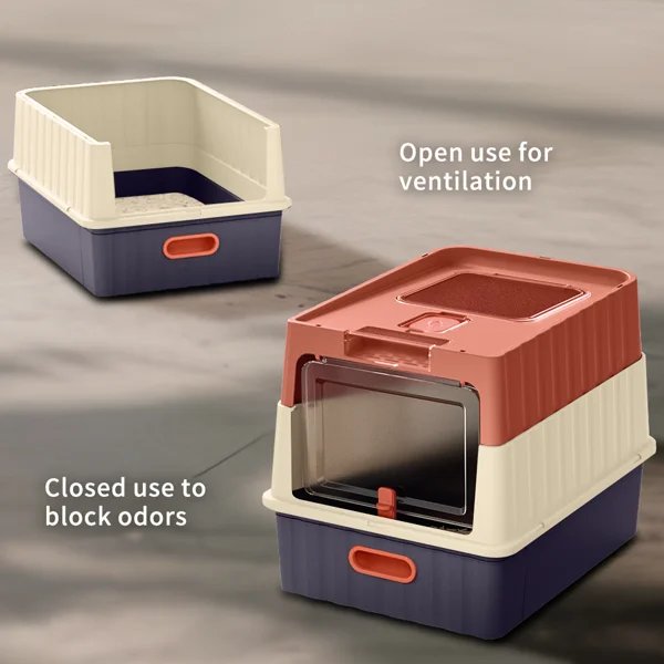 Simple drawer style red cat litter box, humanized design, does not occupy household storage space view 2
