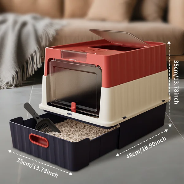 Simple drawer style red cat litter box, humanized design, does not occupy household storage space view 4