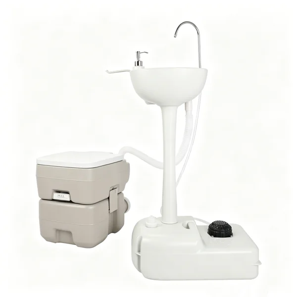 5 Gallon Upgrade Portable RV Toilet with Matching White Lid Ring Waste Holding Tank, Outdoor Hand Wash Station, HDPE Material, White view 5
