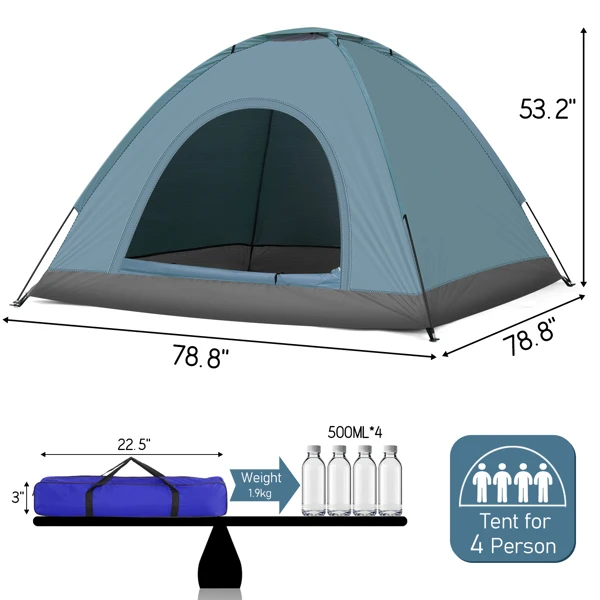 3-4 Person Camping Dome Tent Blue view 3