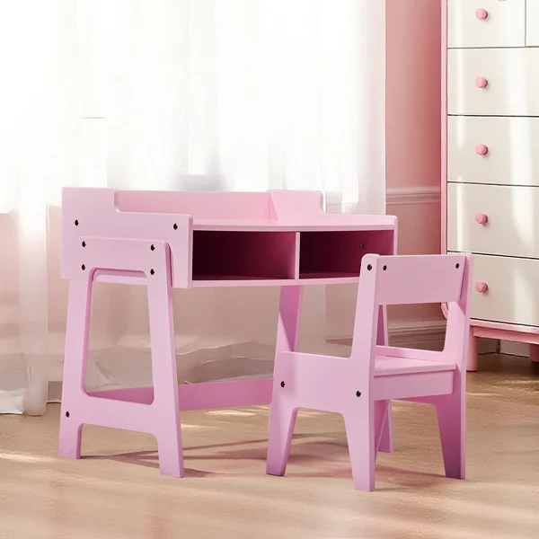 Kids Study Desk and Chair Set with Storage, Pink MDF, 60.5*41.5*50cm view 2