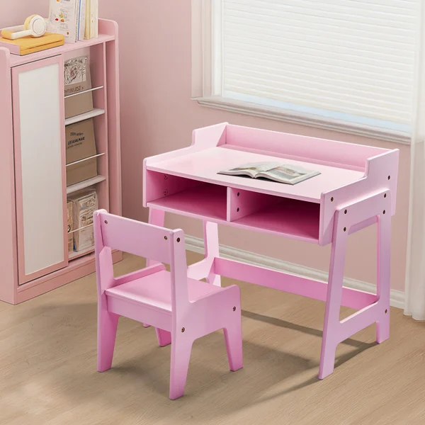Kids Study Desk and Chair Set with Storage, Pink MDF, 60.5*41.5*50cm