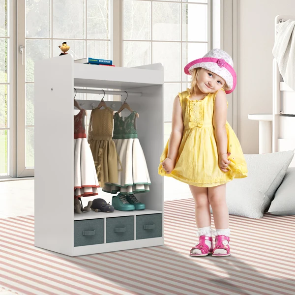 Kids Costume Organizer, Costume Rack, Kids Armoire, Open Hanging Armoire Closet with Mirror-WHITE view 2