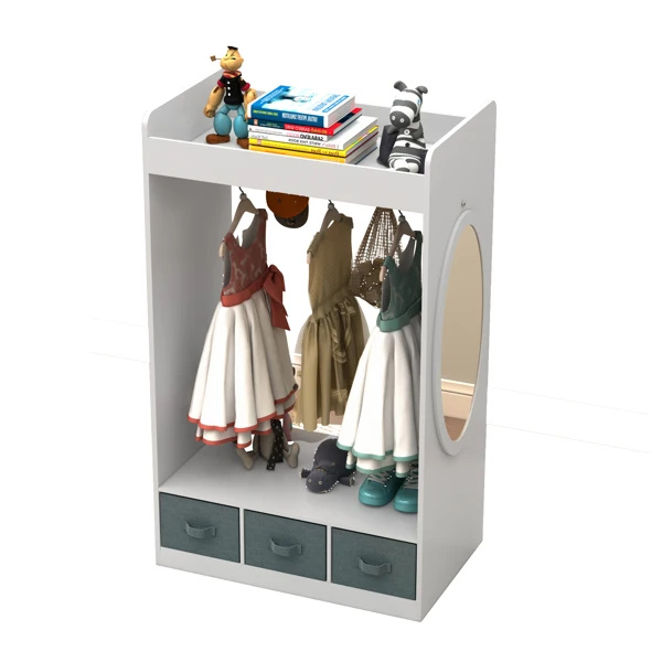 Kids Costume Organizer, Costume Rack, Kids Armoire, Open Hanging Armoire Closet with Mirror-WHITE view 3