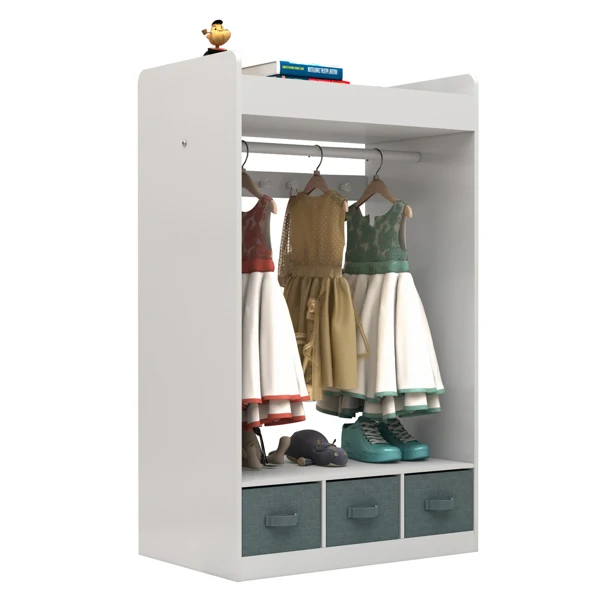 Kids Costume Organizer, Costume Rack, Kids Armoire, Open Hanging Armoire Closet with Mirror-WHITE view 5