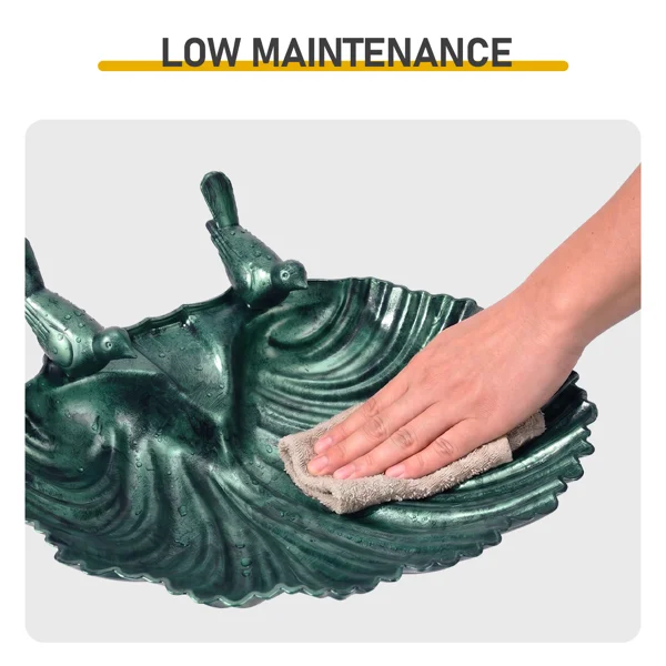 50*36*81cm Dark Green Resin Bird Bath With Shell Edge & 1.4W Solar Fountain view 5