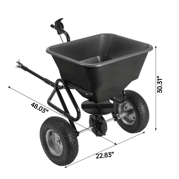 Tow Behind Broadcast Spreader, 110LBS Capacity, Tow/Push Garden Spreader with 10 Adjustable Setting, Lawn Spreaders for Seed, Fertilizer, Salt, Ice Melt view 4