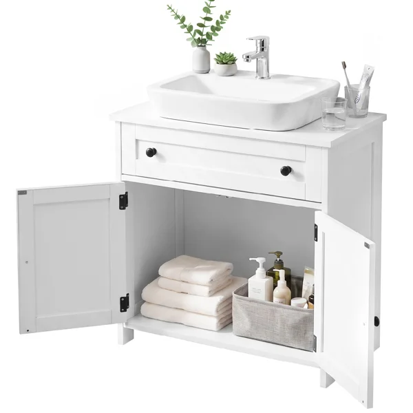 1-Drawer 2-Door Bathroom Vanity Bathroom Cabinet Washbasin Not Included 23.62*11.81*23.62in White view 4